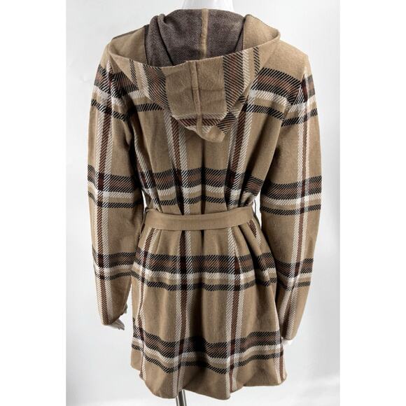 Tahari Cardigan Sweater Size XL Tan Brown Plaid Belted Duster Jacket Womens - Picture 4 of 8